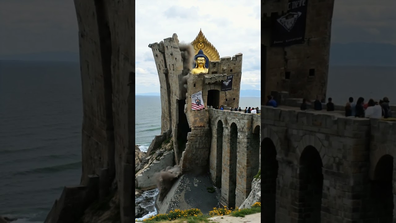 Temple Collapses on Mountain Revealing a Hidden Golden Buddha Within #disaster #landslide #collapsed