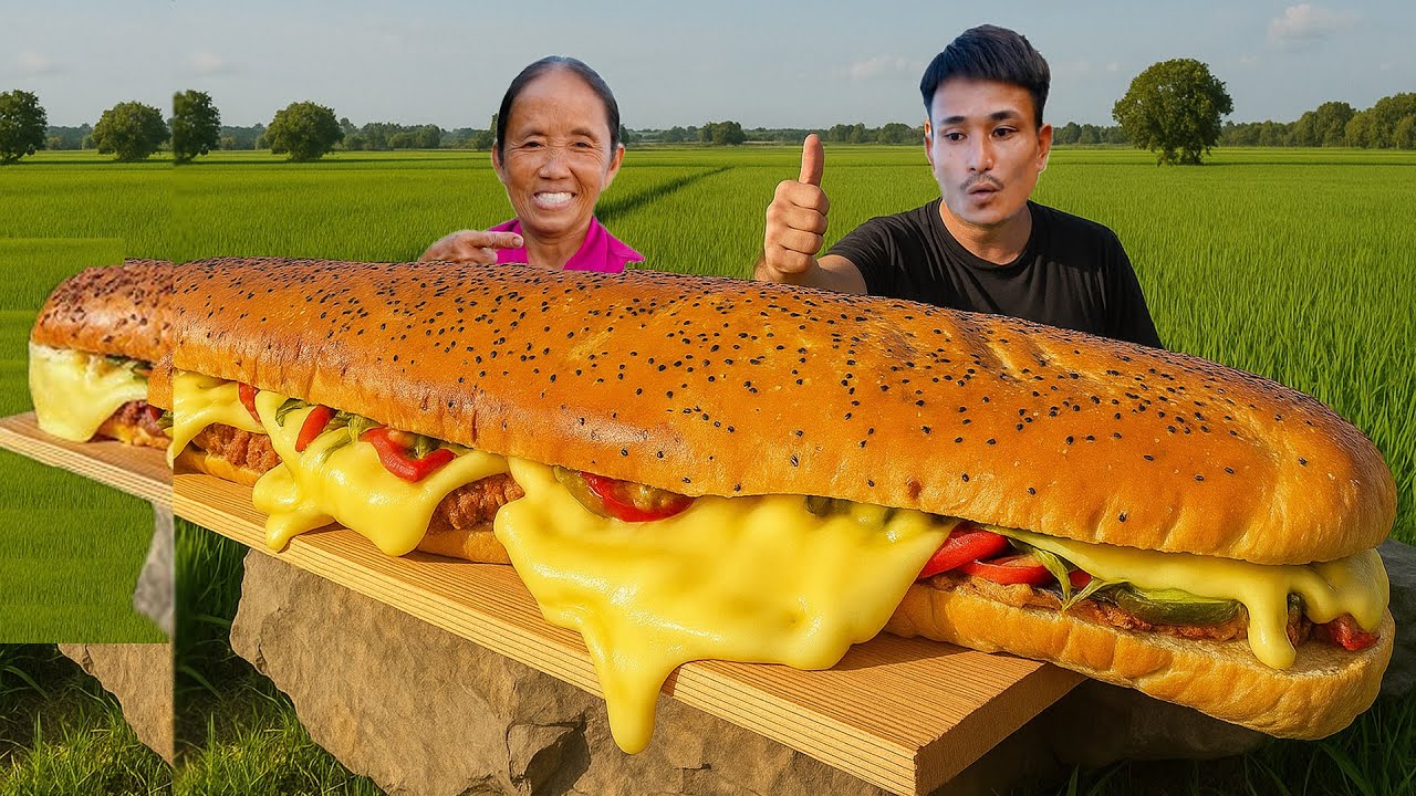 B&agrave; T&acirc;n Vlog - Lần Đầu L&agrave;m C&aacute;i B&aacute;nh M&igrave; Kẹp Thịt B&ograve; Nướng Ph&ocirc; Mai Khổng Lồ