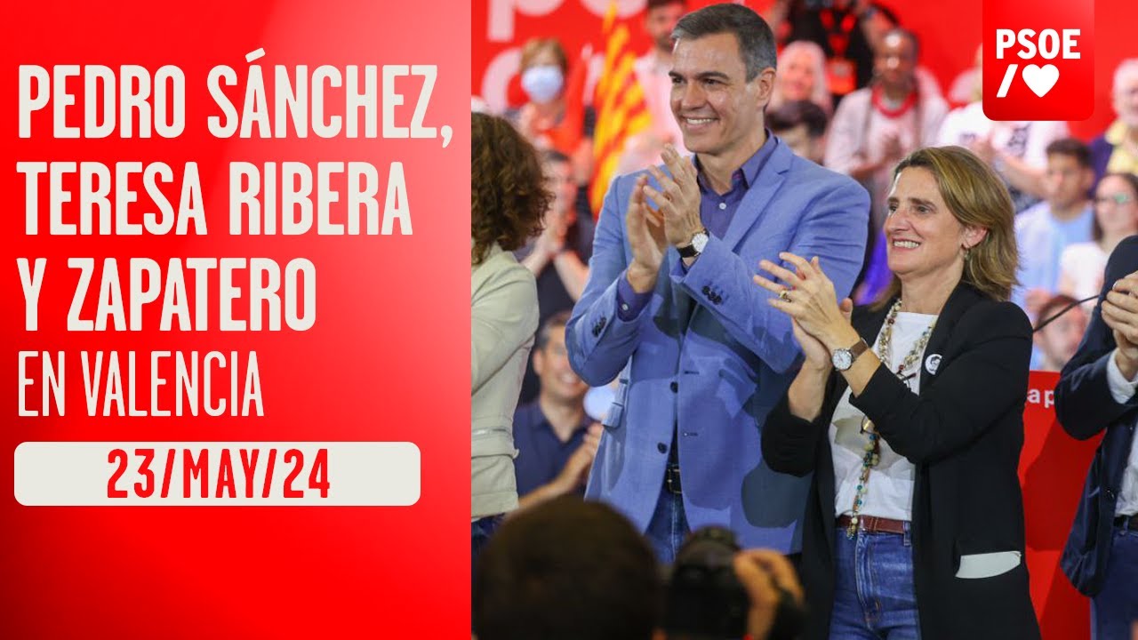 Pedro Sánchez, Teresa Ribera y José Luis Rodríguez Zapatero en Valencia