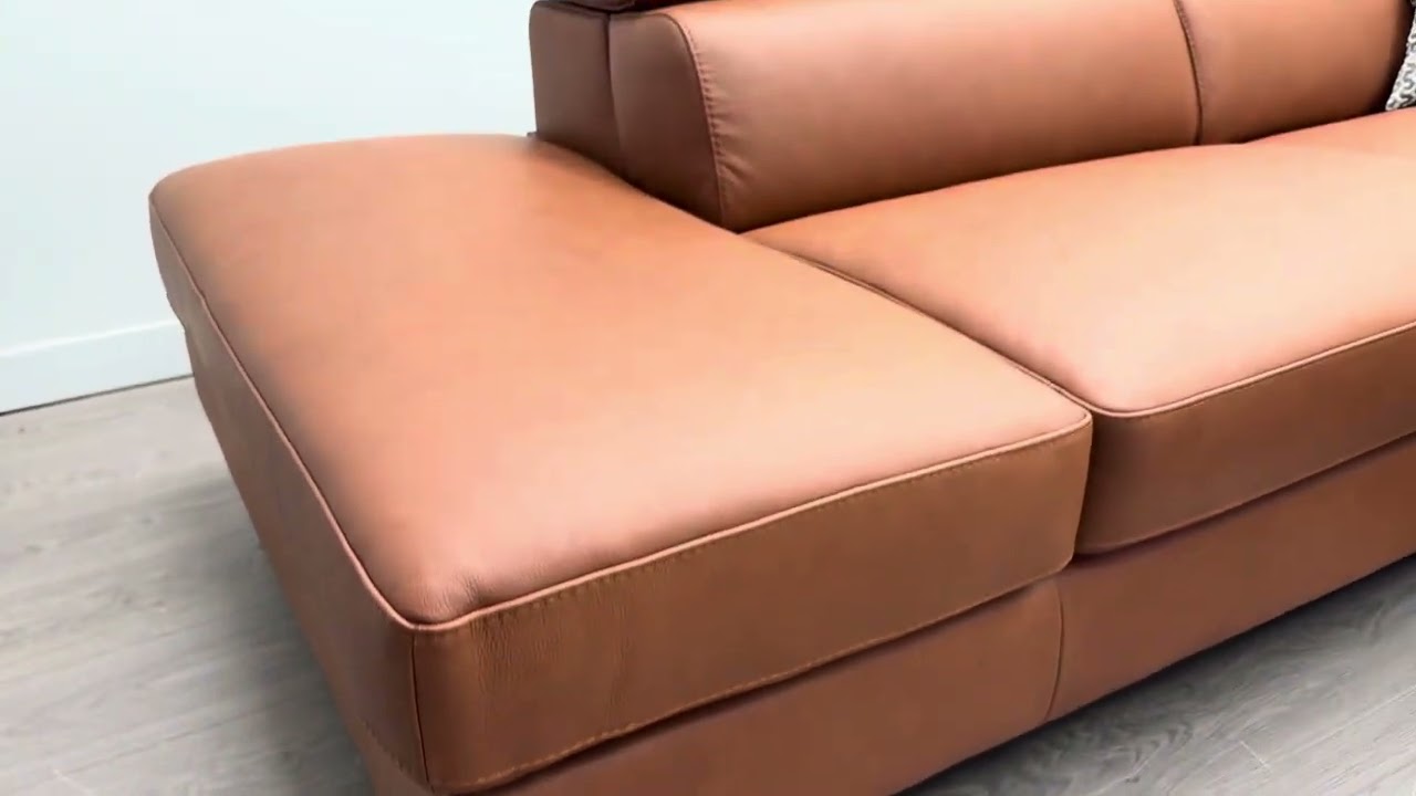Franco Ferri Italia Tan Italian Leather Recliner Modern Open Base End Corner Suite Sofa Max Outlet