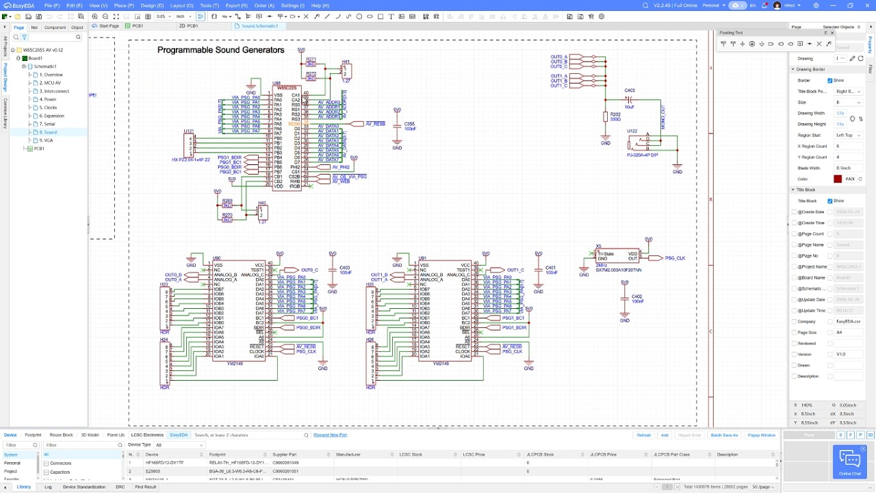W65C265S: Audio on AV Board (Six-channel, dual sound generators)