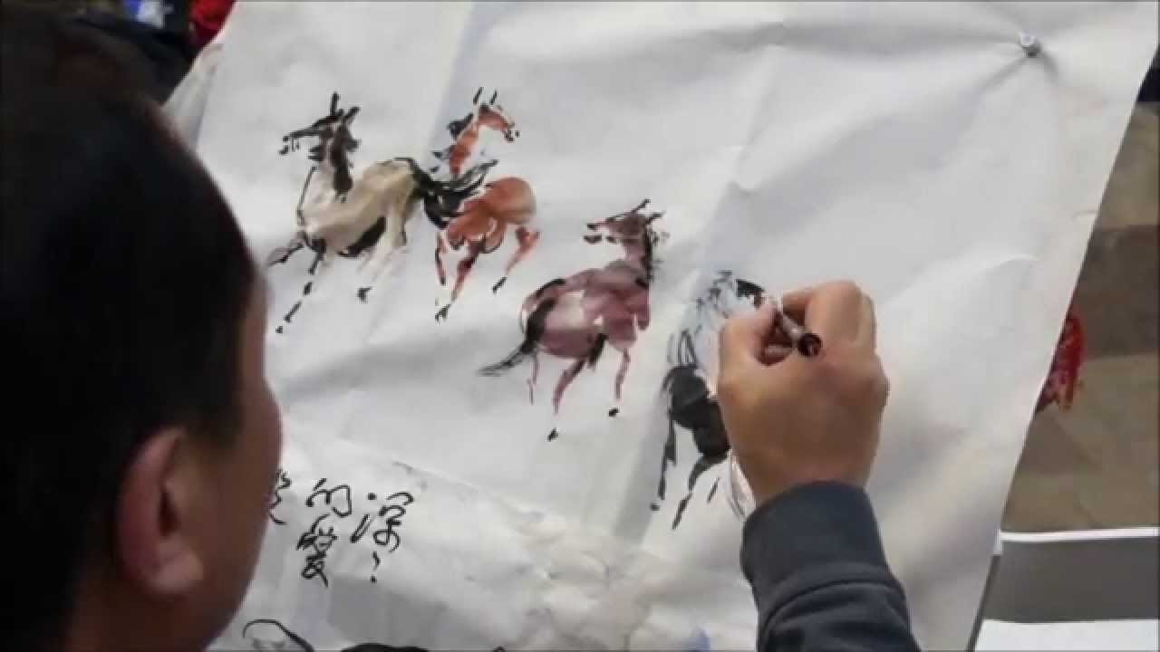 Lucky 8 horses for Sucess a Chinese Painting Demo by Henry Li