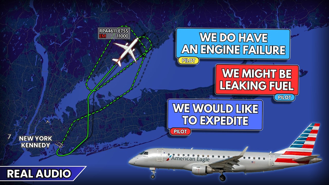 Engine Failure and Possible Fuel Leak after departure from JFK Airport. Real ATC