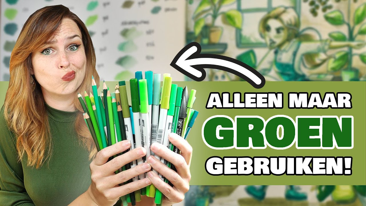 ZOVEEL! - ALLE GROENE ART SUPPLIES gebruiken die ik heb! - 1 kleur Challenge
