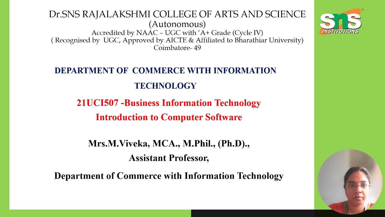 Introduction to computer software | Business Information Technology | SNS Institutions