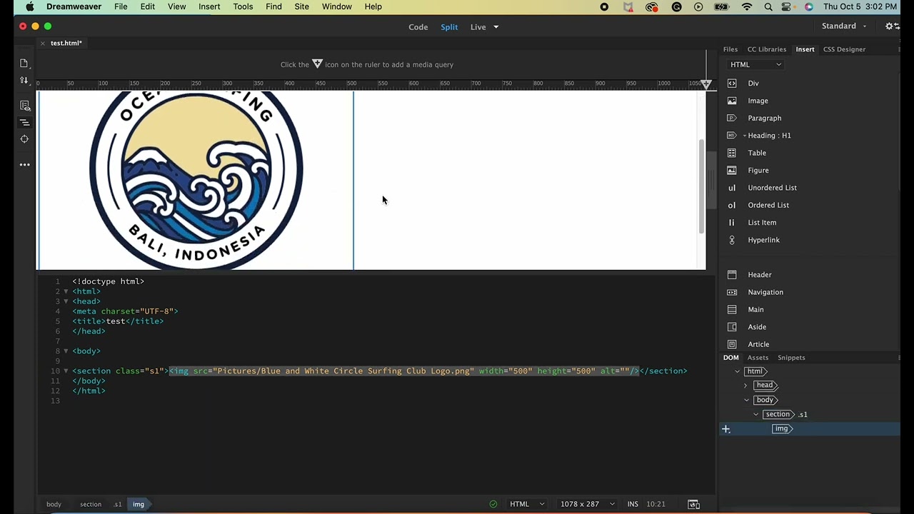 Centering an Image in Adobe DreamWeaver