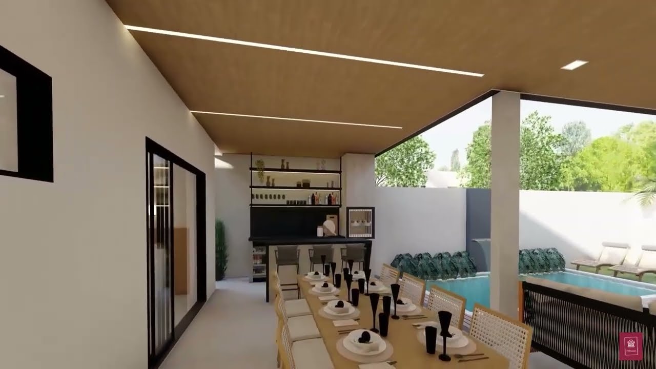 🏠 🌴 🏖 🌿 Casa em L Com piscina e varanda 3D 🏠 🌴 🏖 🌿