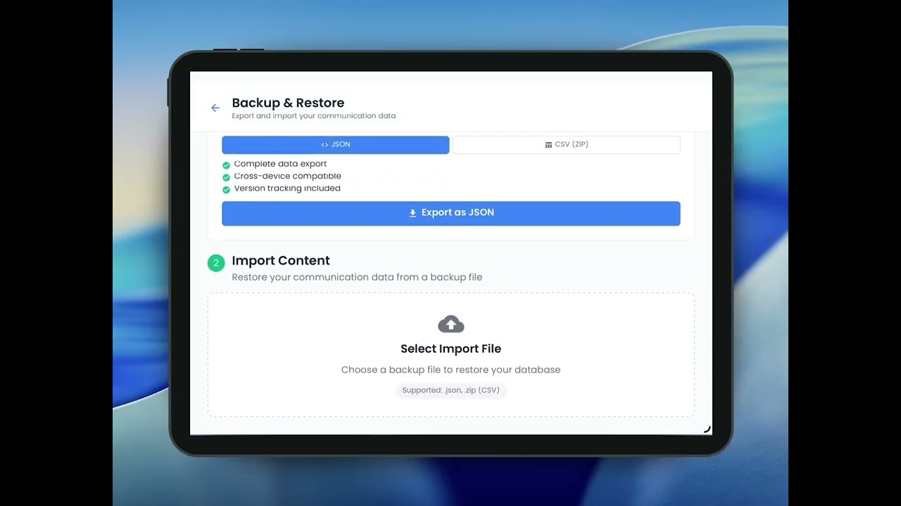 Import and Export Data Dashboard
