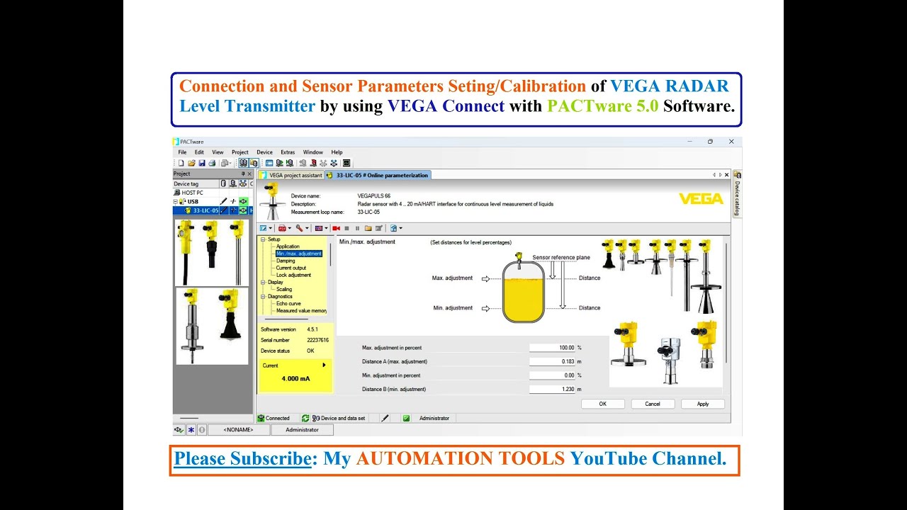 Connection, Parameters Setting/Calibration of VEGA RADAR Level Tx. using VEGA Connect & PACTware 5.0