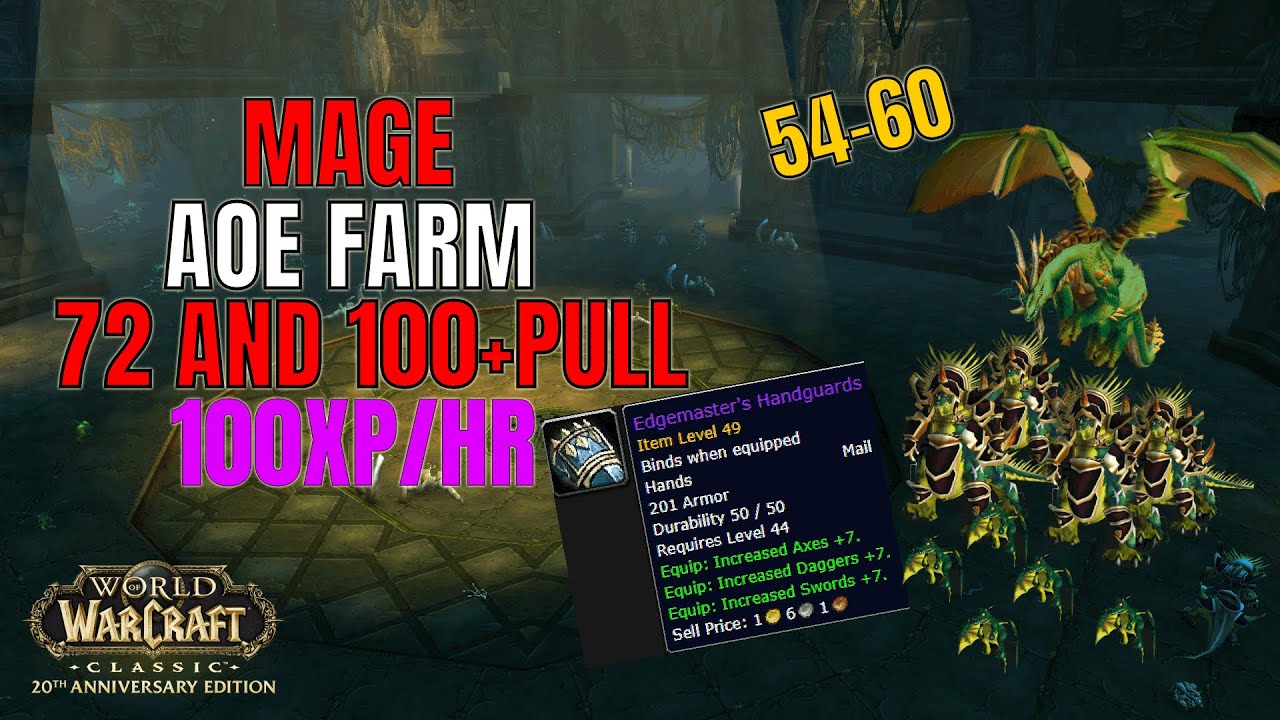 WoW Classic Anniversary Sunken Temple Mage Solo AoE Farm 54-60 100k xp/hr