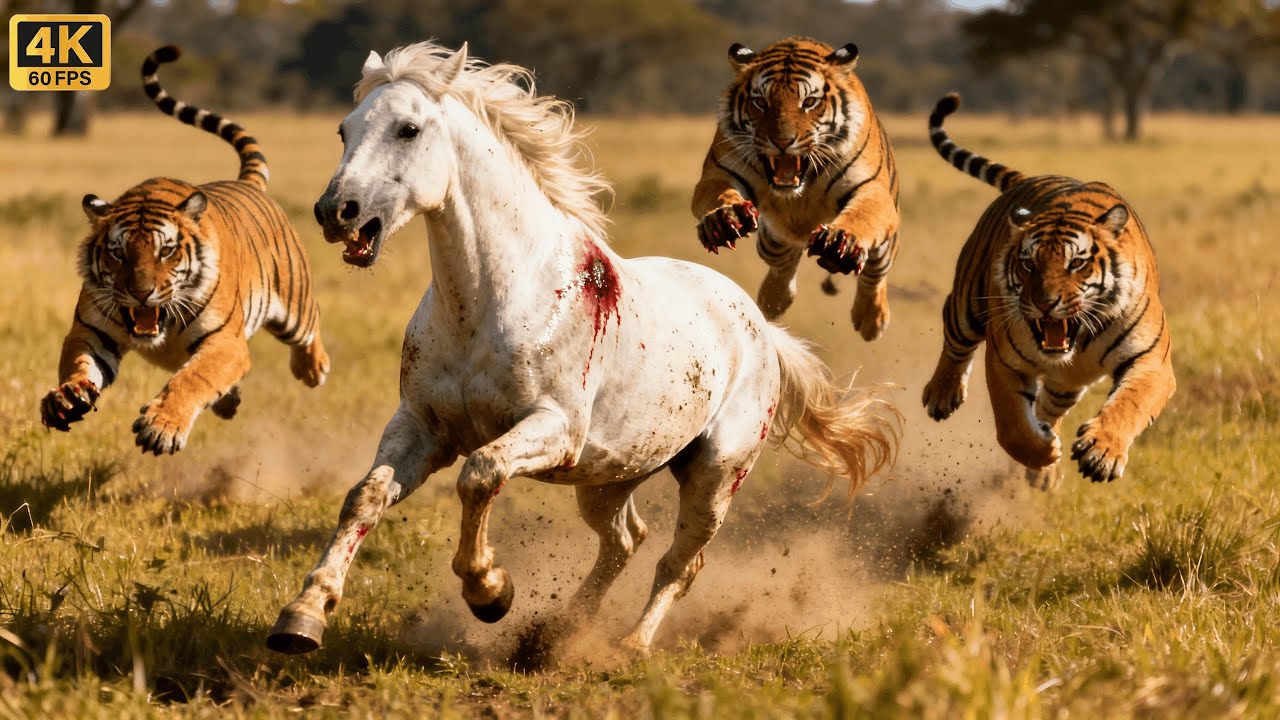A Beautiful Horse Hunted by Hungry cougars  | RDR2 Wildlife Survival Cinematic 19