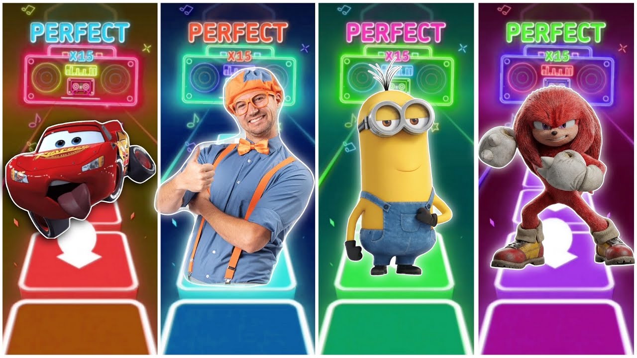 McQueen vs Blippi vs Minions vs Knuckles in Tiles Hop EDM Rush🎶