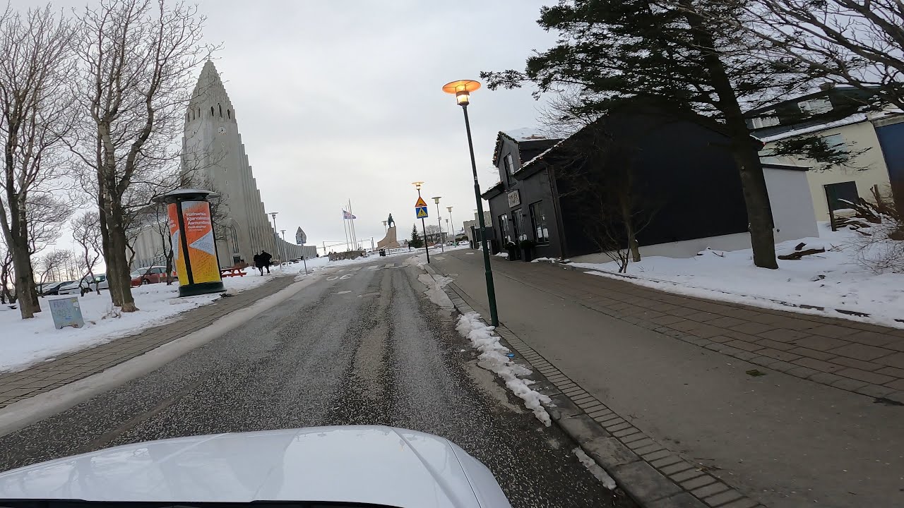 Driving Downtown - Reykjavik Iceland Winter - 4K