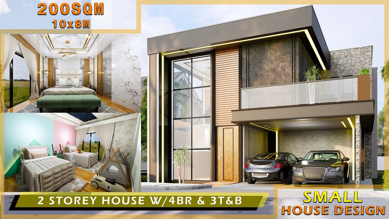 SMALL HOUSE DESIGN -  ( 10 X 8 ) METERS 2 STOREY HOUSE WITH 4 BEDROOMS AND 3 BATHROOMS
