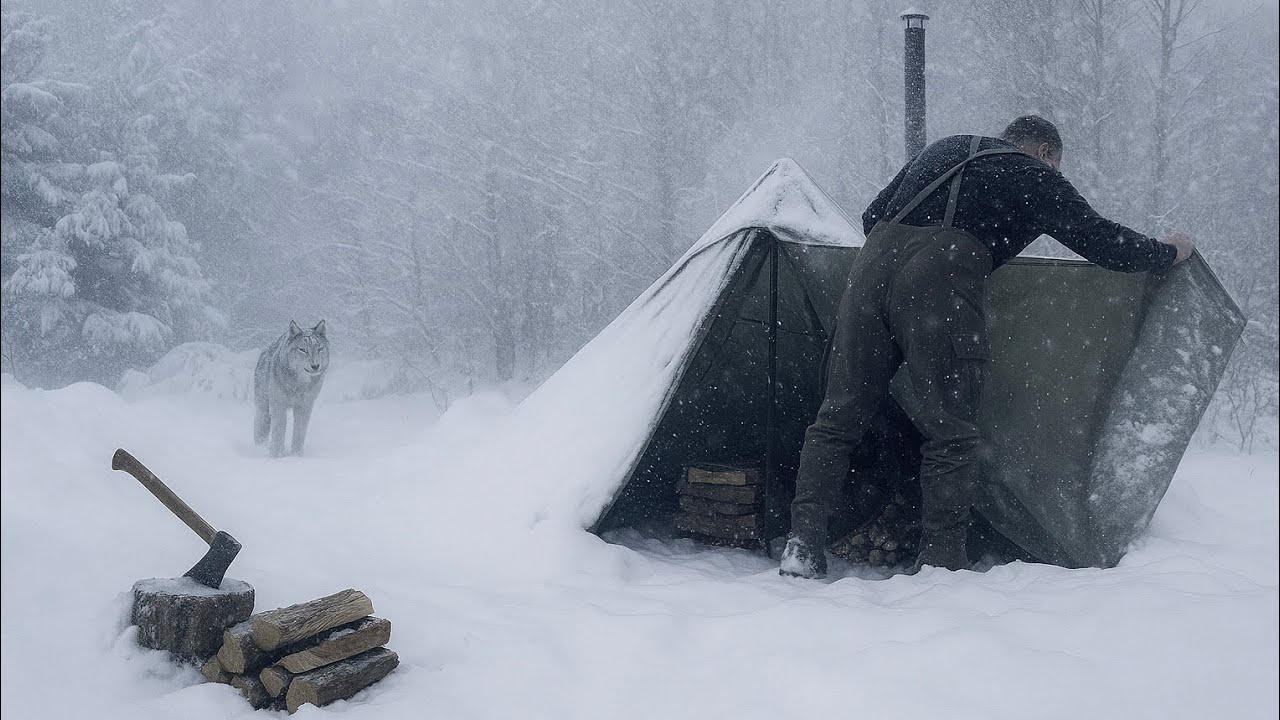 -15 Теплая палатка для зимнего лагеря в метель - | Кемпинговая палатка Buhscraft | Дровяная печь