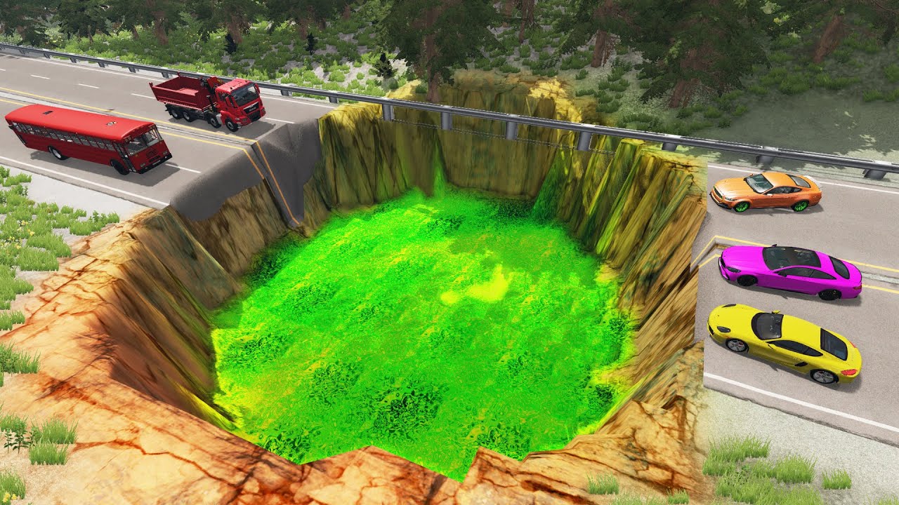 Cars VS Giant Acid Pit - BeamNG Drive