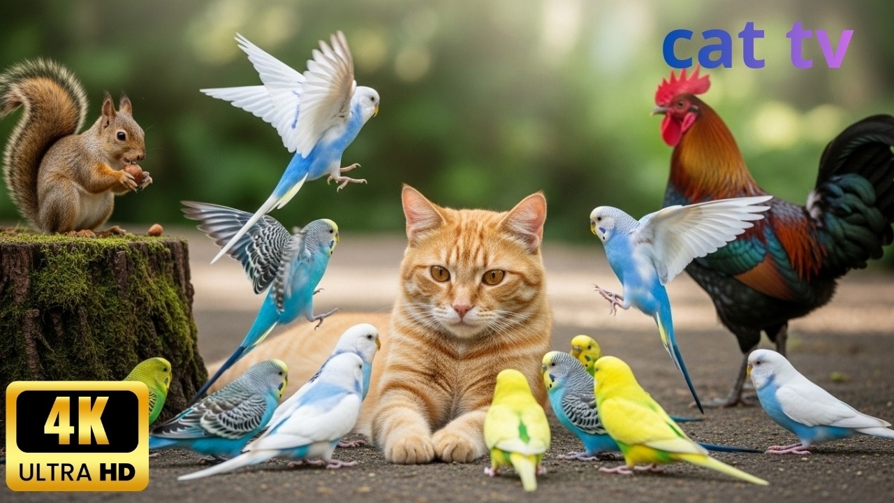 Cat TV Backyard Birds & Squirrel 🐦🐿️ | 4 Hours 4K Calm | Nature Friends for Cats