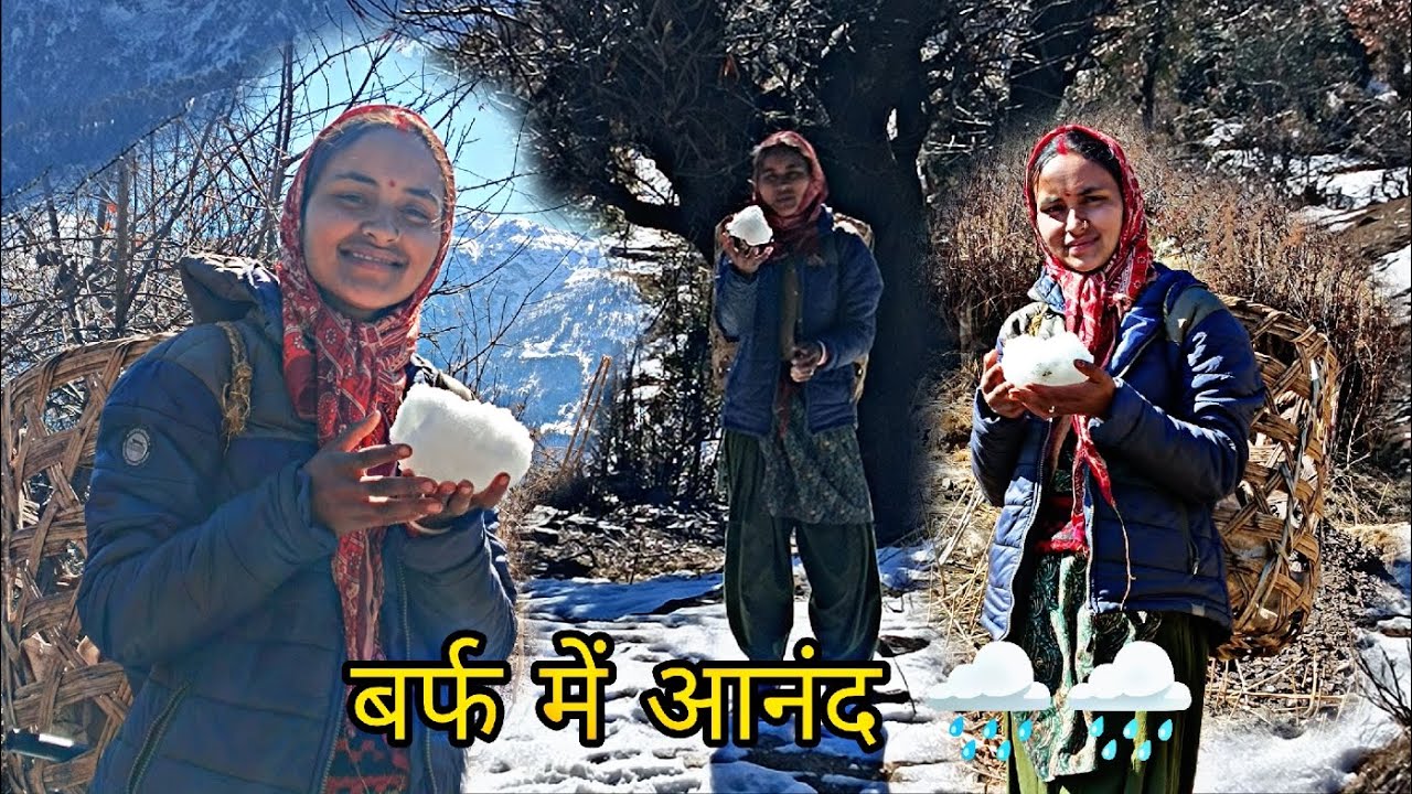 पहाड़ों में गोबर डालने के साथ ही साथ बर्फबारी भी शुरू#devbhumi Uttrakhand#pahadilife