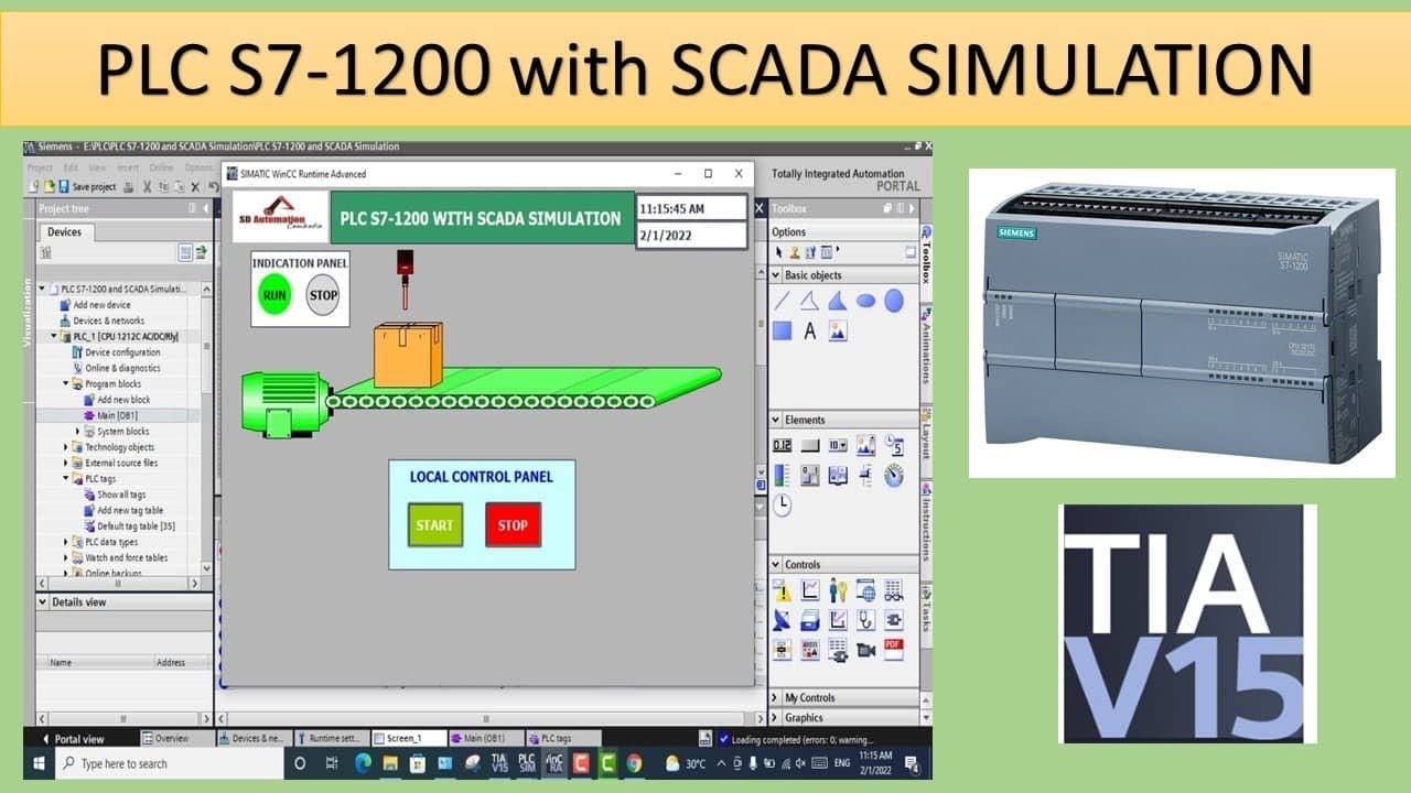 PLC S7 1200 WITH SCADA SIMULATION | Animation TIA Portal V15 | Automation | S7-1200