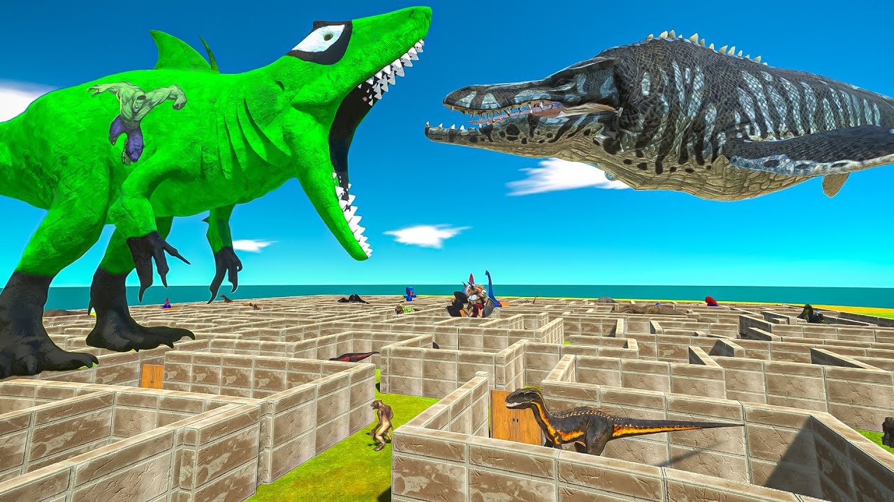 KingShark Maze Trap vs Tylosaurus Monsters - Animal Revolt Battle Simulator DINO