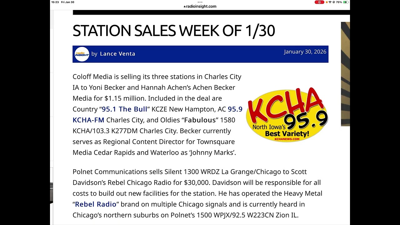 Station Sales For The Week Of 1/30/26