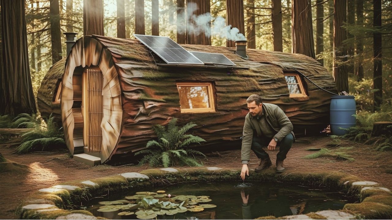 The Massive Hollow Tree Log He Transformed Into a Cozy, Modern Survival Hideout