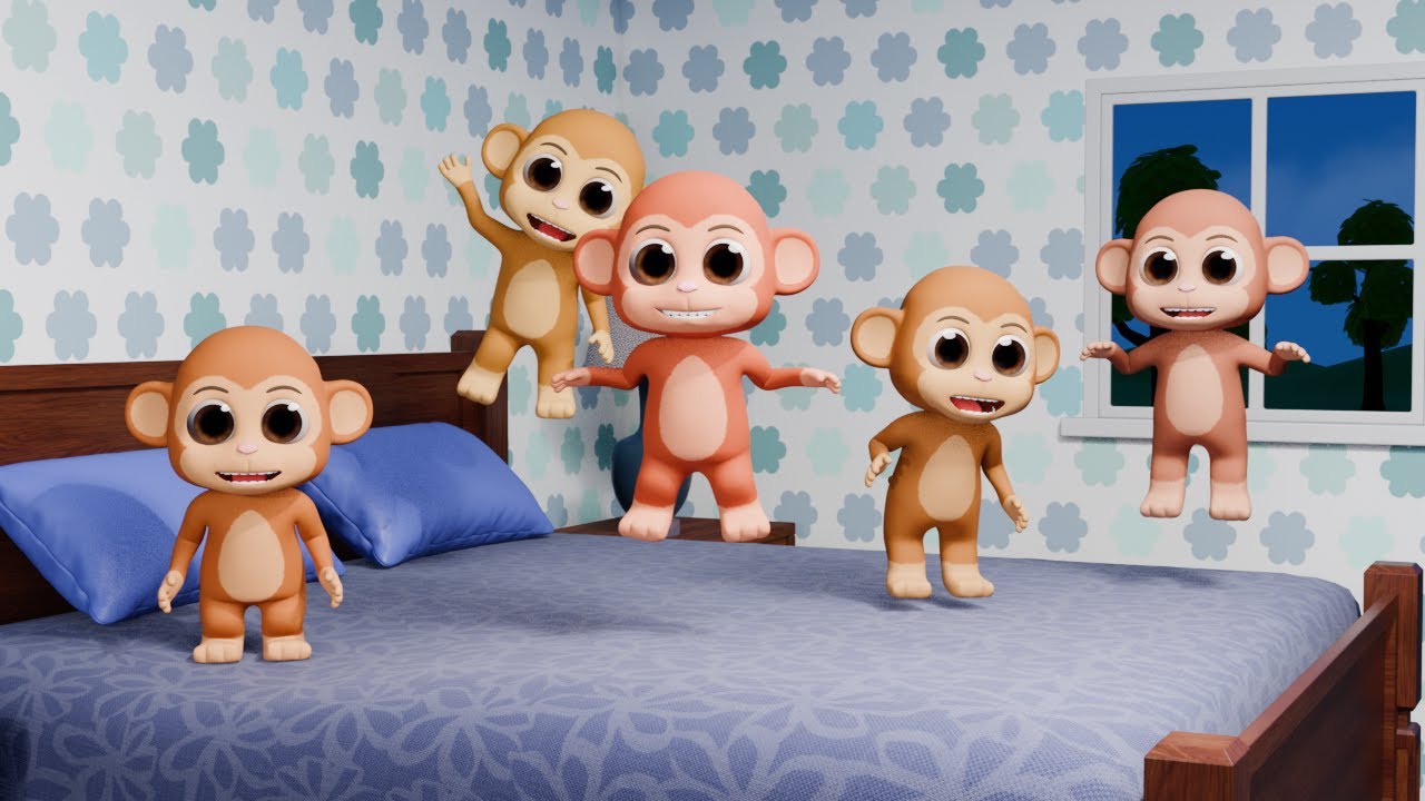 Five Little Monkeys Jumping on the Bed | Lollistar Nursery Rhymes | Sing-along