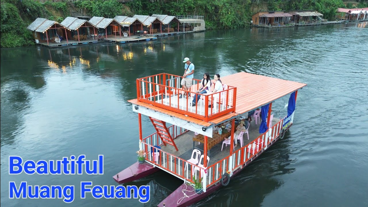 Beautiful hotel on the river with the countryside view in Muang Feuang, Laos.