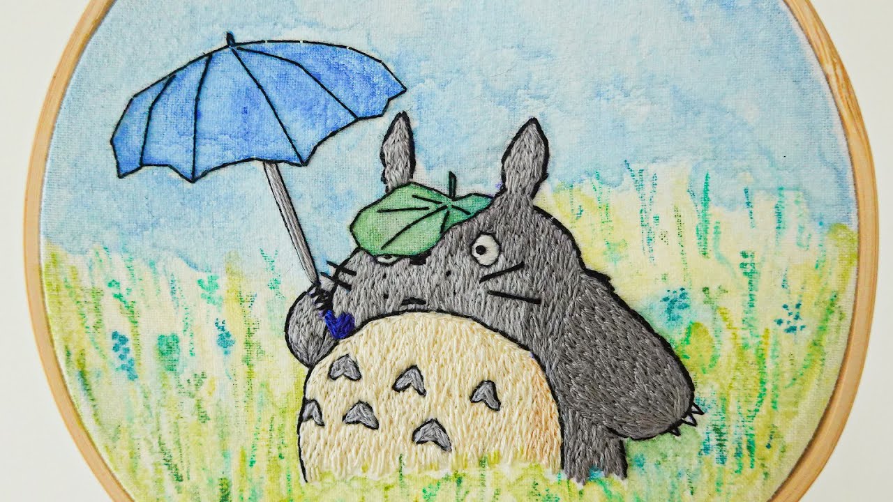[자수 ASMR] 장마는 싫지만 비오는 날은 좋아해 | 토토로 자수 | My Neighbor Totoro embroidery | となりのトトロ刺繍
