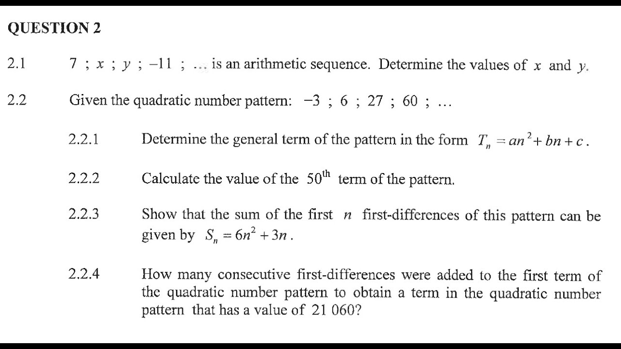 B | NOVEMBER 2020 GRADE 12 MATHEMATICS P1 - Arithmetic & Quadratic Sequence, nth term | PAPER 1