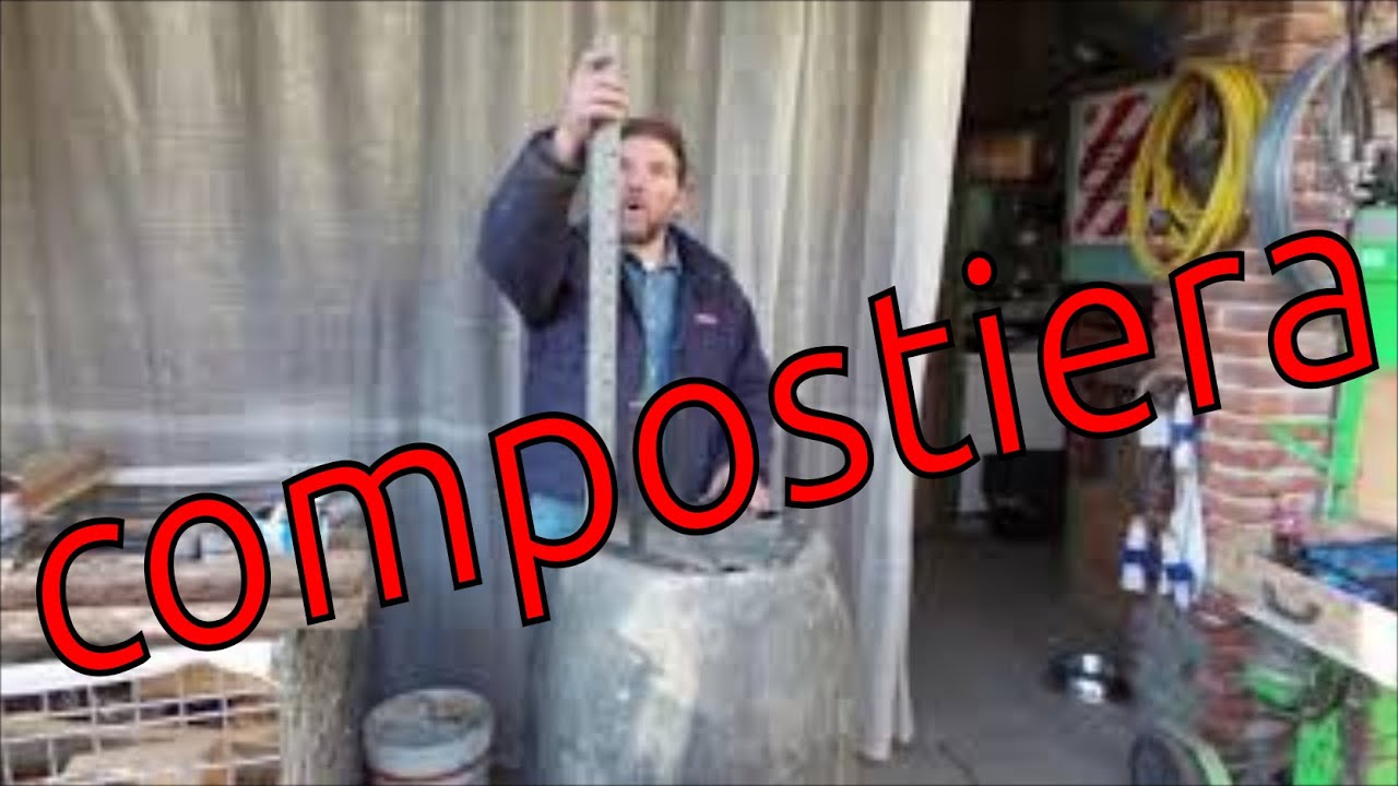 compostiera auto-costruita con bidone in polietilene nero, ventilazione laterale, compost domestico