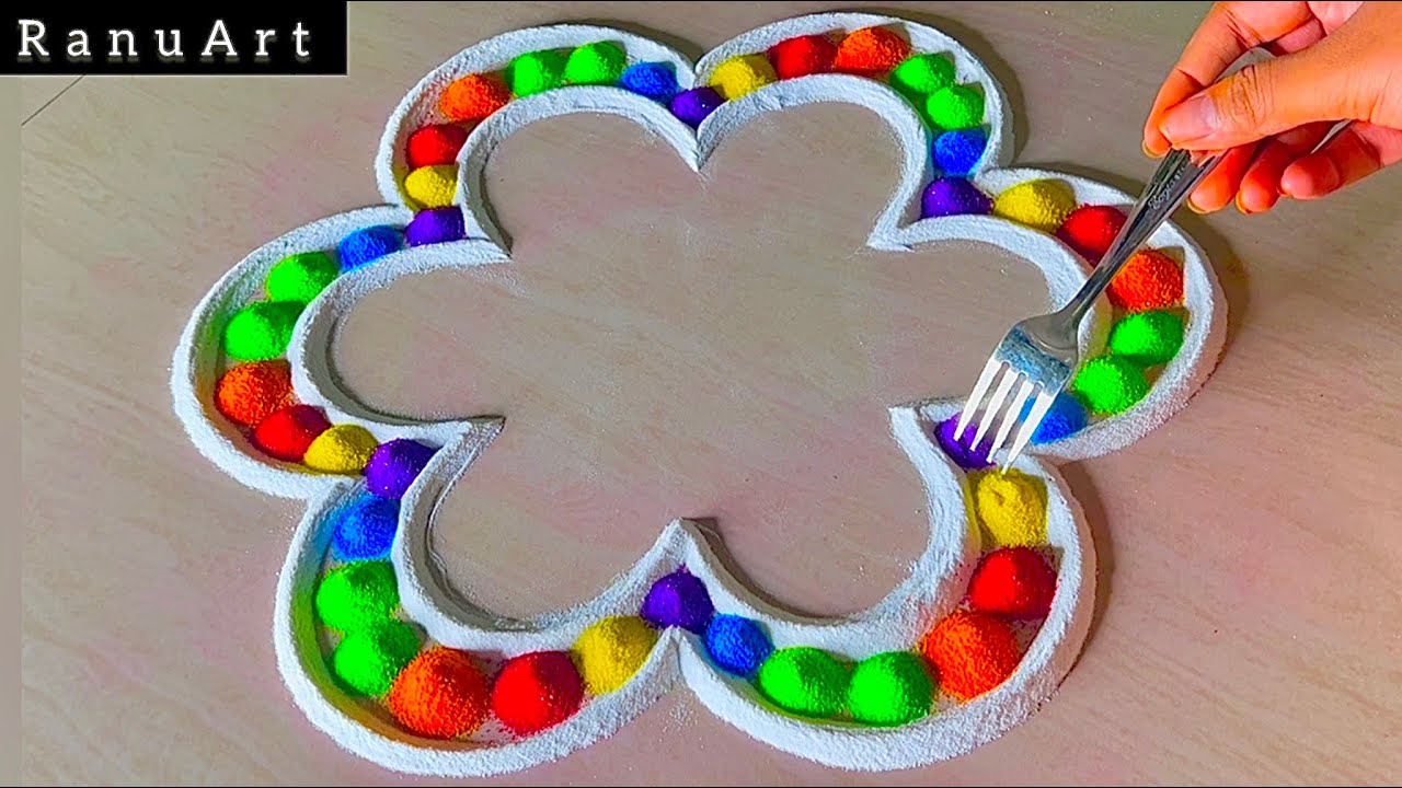 Easy FLOWER Rangoli Design/Simple Rangoli Design for festival/ Rangoli designs with colours/रंगोली
