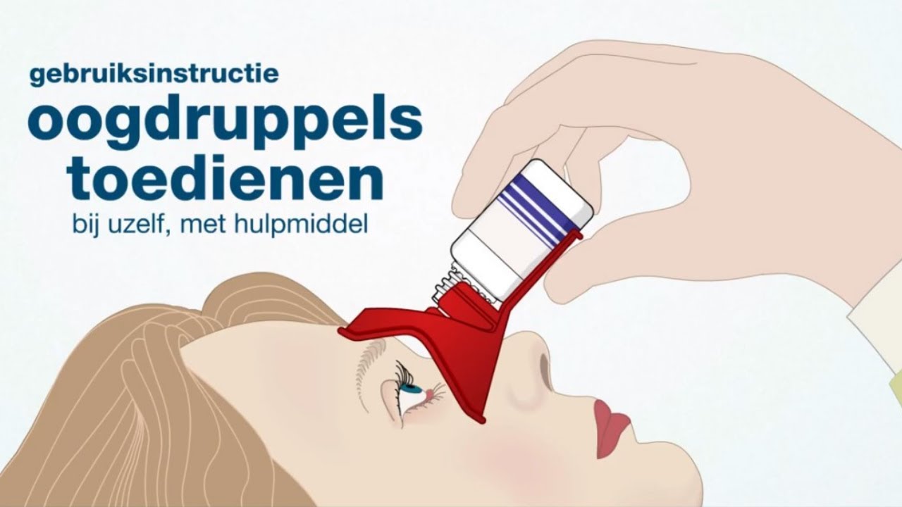 Oogdruppels bij uzelf met hulpmiddel