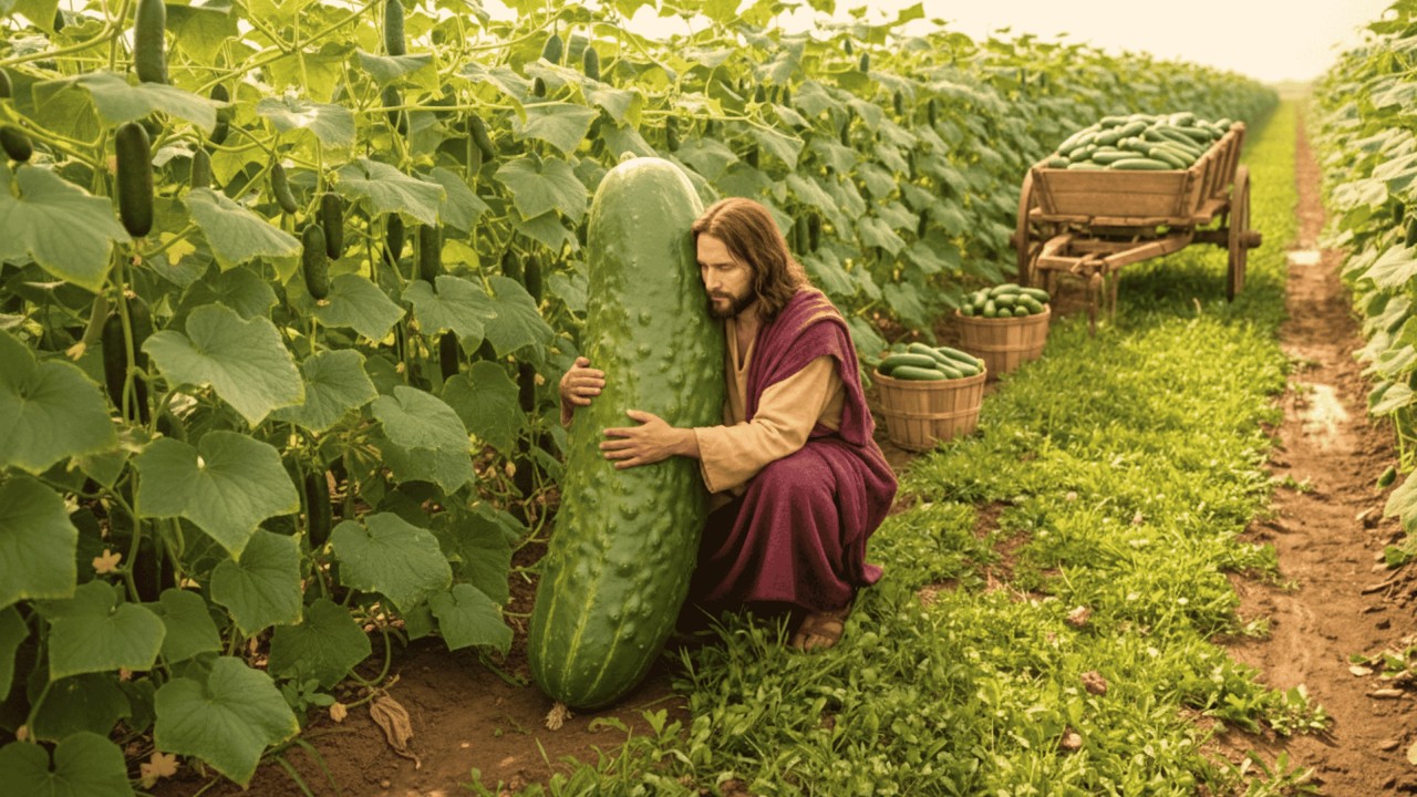 Jesus in the Garden: Growing and Caring for Cucumbers | AI Christian Tribute