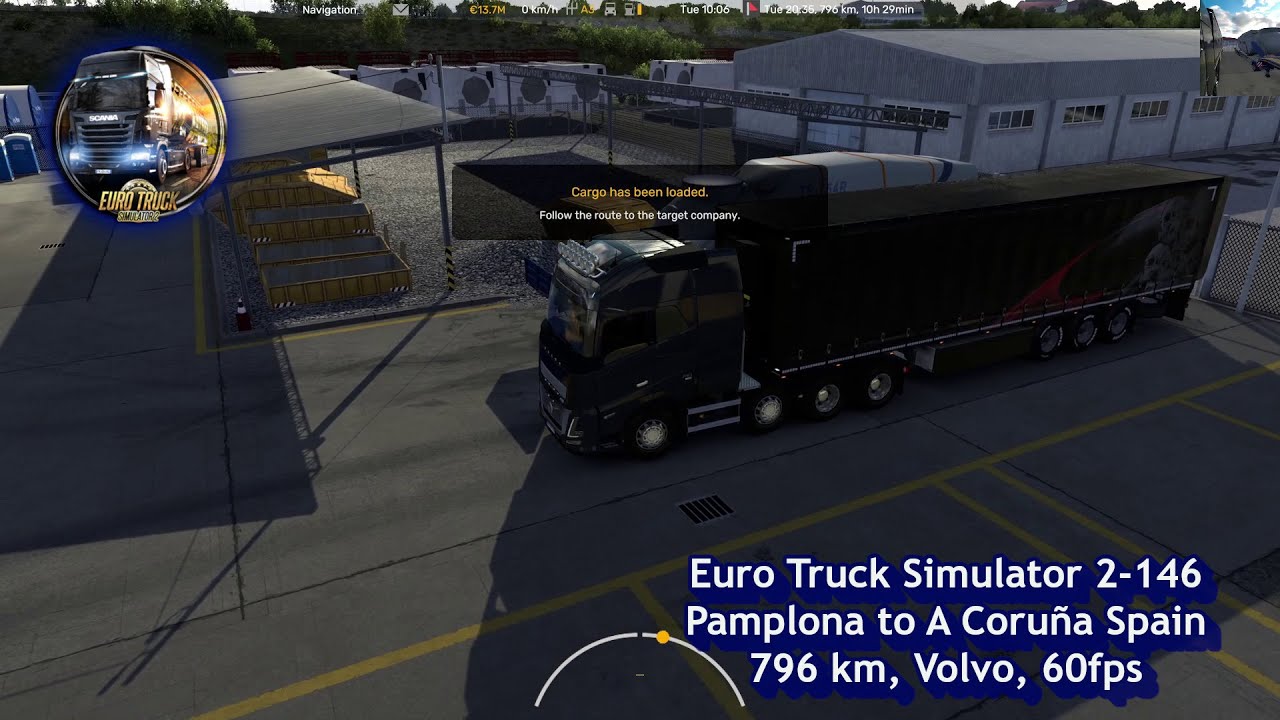 Euro Truck Simulator 2 146, Pamplona to A Coruña Spain, 796 km, Volvo, 60fps