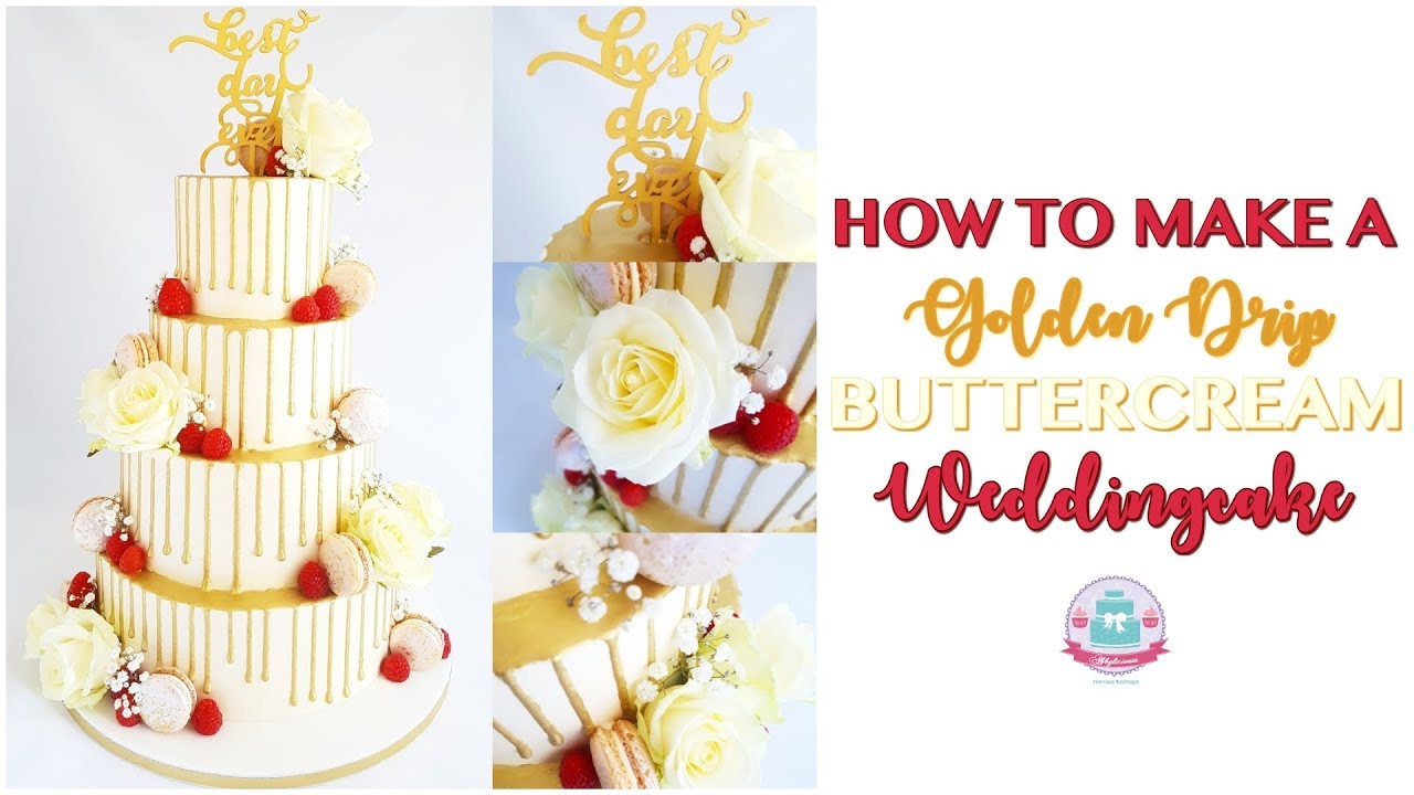 HOW TO MAKE A GOLDEN DRIP BUTTERCREAM WEDDINGCAKE | Abbyliciousz The Cake Boutique