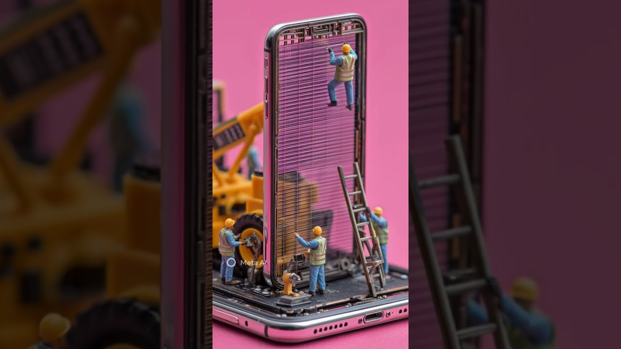 Tiny Construction Workers Fix a Cracked Phone Screen