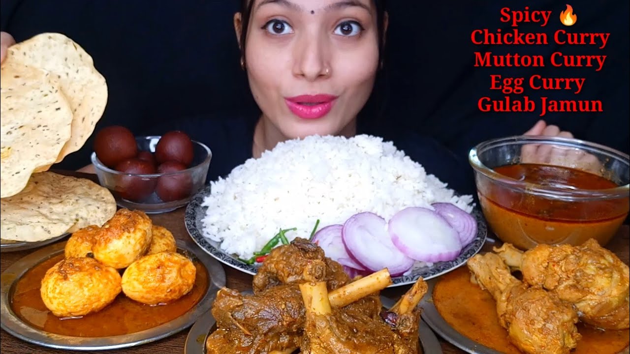 Eating 🔥 🍗 Spicy Chicken Curry, Mutton Curry, Egg Curry | Huge Indian Food Feast Eating Mukbang