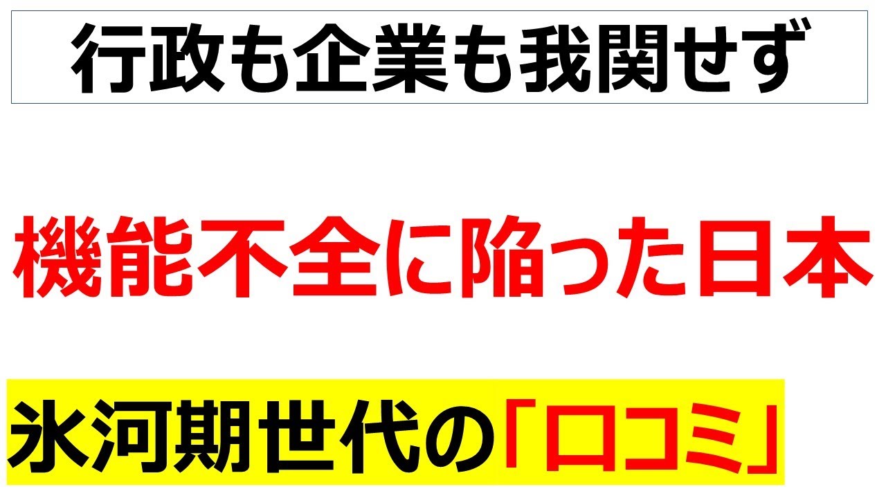 俺がやらなきゃ氷河期世代がやる・・・その肝心の社会の柱に頼れなくなり機能不全に陥りつつある壊滅する日本に関する口コミを20件紹介します