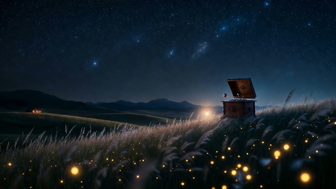 Wind-Up Music Box on a Starry Hill • Night Ambience with Crickets & Fireflies for Deep Calm(3 hours)