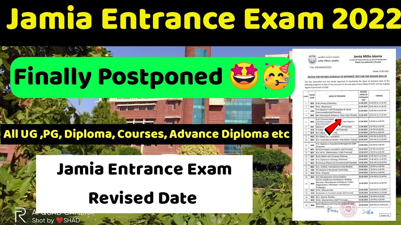 Jamia Entrance Test Exam 2022 update | jamia entrance test postponed #shadcampus