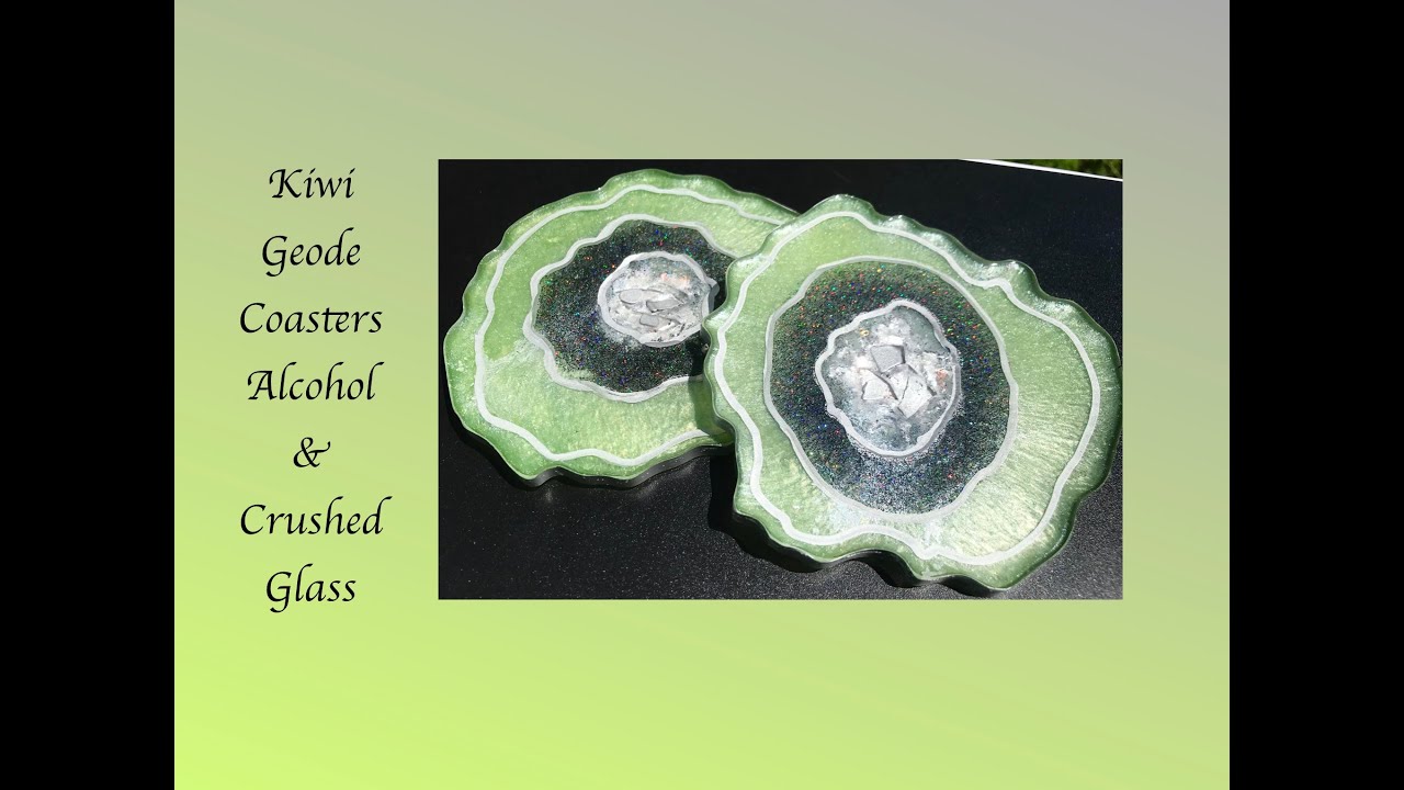 Resin Art Kiwi Geode Coasters Alcohol ink & crushed glass Embellishments