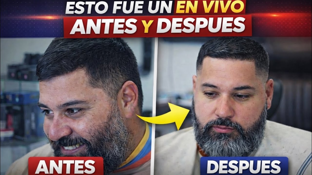 TRANSFORMACIÓN EN VIVO ✂️ Recorte Clásico Fade con Barba Ancha