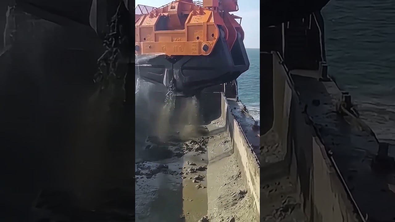 Large Grab Dredger Working in River Sediment Removal