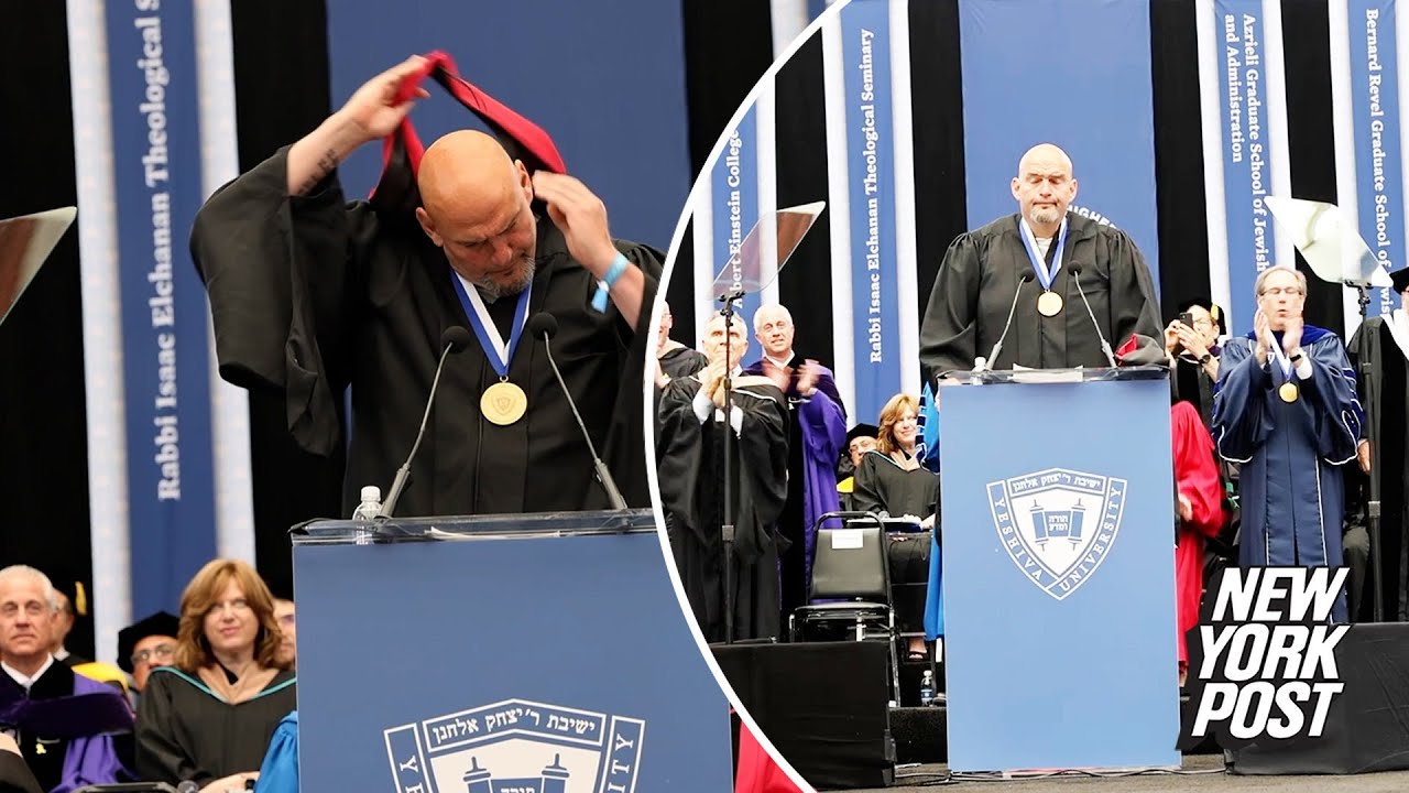 Sen. John Fetterman dramatically whips off Harvard hood at Yeshiva University commencement