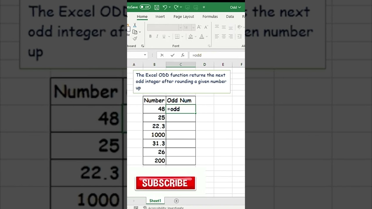 ODD function in excel