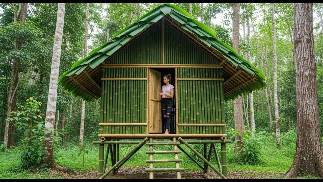 Girl Builds Most Beautiful Bamboo House in the Forest | Rough Construction From Start to Finish
