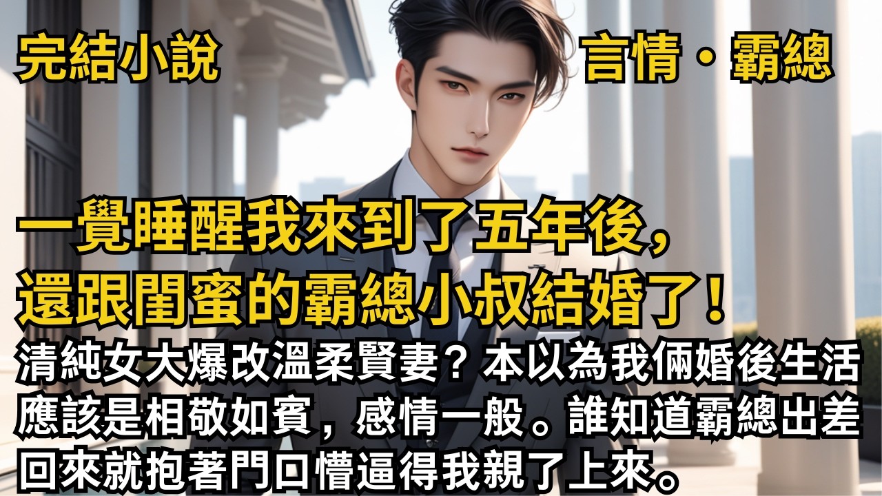 【完結小說】一覺睡醒我來到了五年後，還跟閨蜜的霸總小叔結婚了！清純女大爆改溫柔賢妻？本以為我倆婚後生活應該是相敬如賓。誰知道霸總出差回來就抱著懵逼得我親了。#一口氣看完 #小說 #完結 #甜文 #霸總