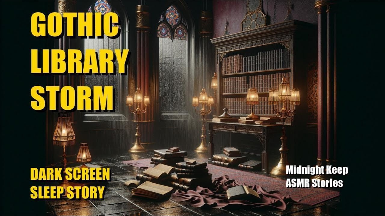 Gothic Library Storm – 2 Hours Dark Screen Sleep Story