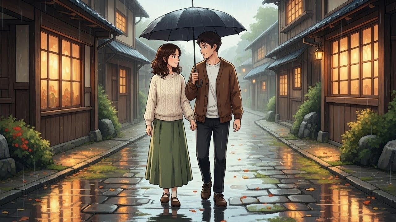 Rainy Village Walk with Husband & Wife  | Ghibli-Style Slow Living ASMR